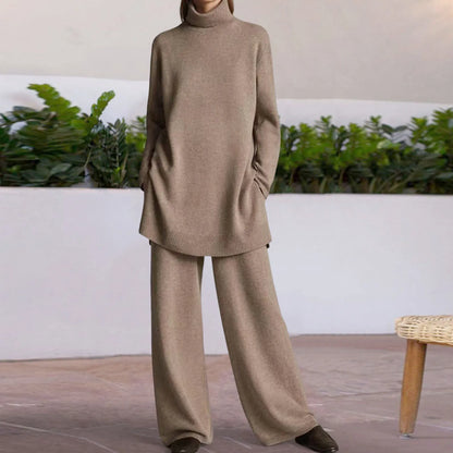 Women's casual high collar knitted top and pants set
