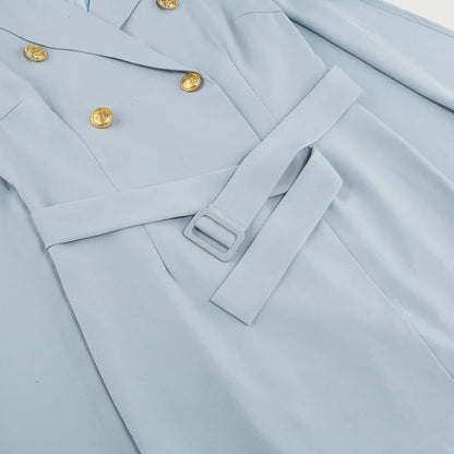 Women's Blazer Dress - Double-Breasted - Cape Overlay - Belted Waist - Tailored Fit