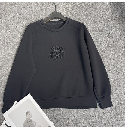 Women's loose round neck camellia sweatshirt