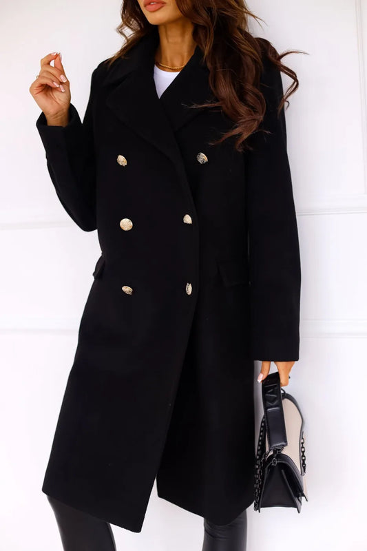 Isla Double-Breasted Coat | Collared Button Front Coat