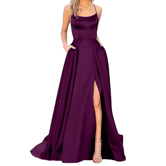 High Slit Evening Spaghetti Strap Dress