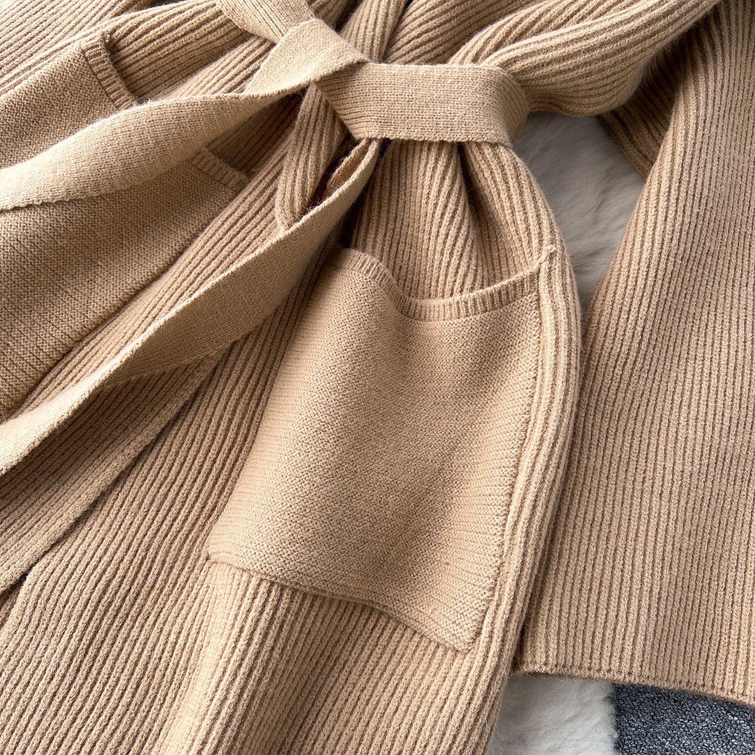 Knitted Lapel Collar Coat