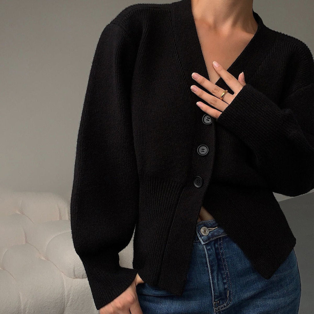 Women's winter soft v neck sweater jacket