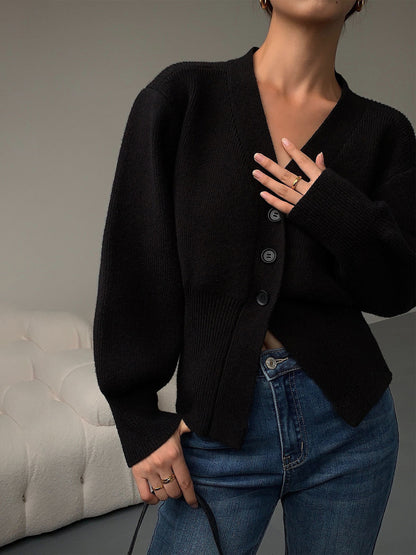 V-neck knitted cardigan sweater jacket for women