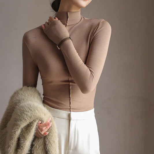 Slim Stretch Fit Long Sleeve Turtleneck Top 