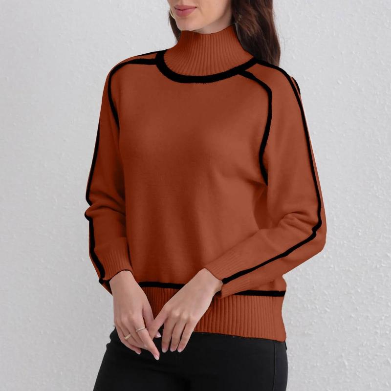 Amelia Relaxed Fit Turtleneck Sweater | Contrast Trim Ribbed Cuffs Sweater