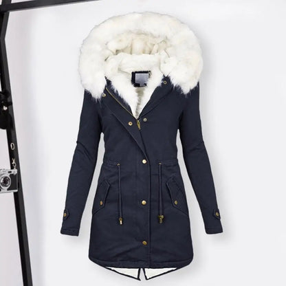 Women's Parka Coat - Long Length - Faux Fur Hood - Warm Padded - Zip Closure