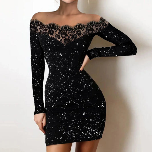 Lace Overlay Off-Shoulder Bodycon Dress