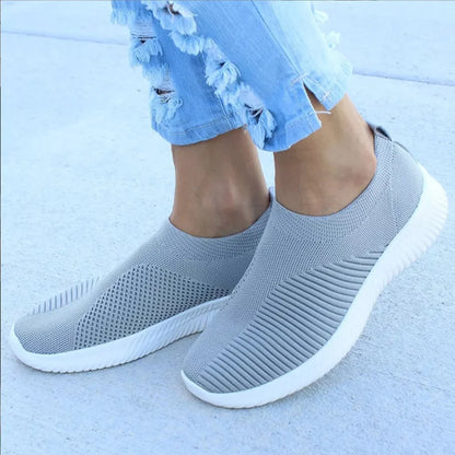 Women's Slip-On Sneakers - Breathable Knit Upper - Lightweight Rubber Sole
