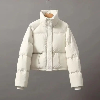 Women's winter puffy coat with stand collar
