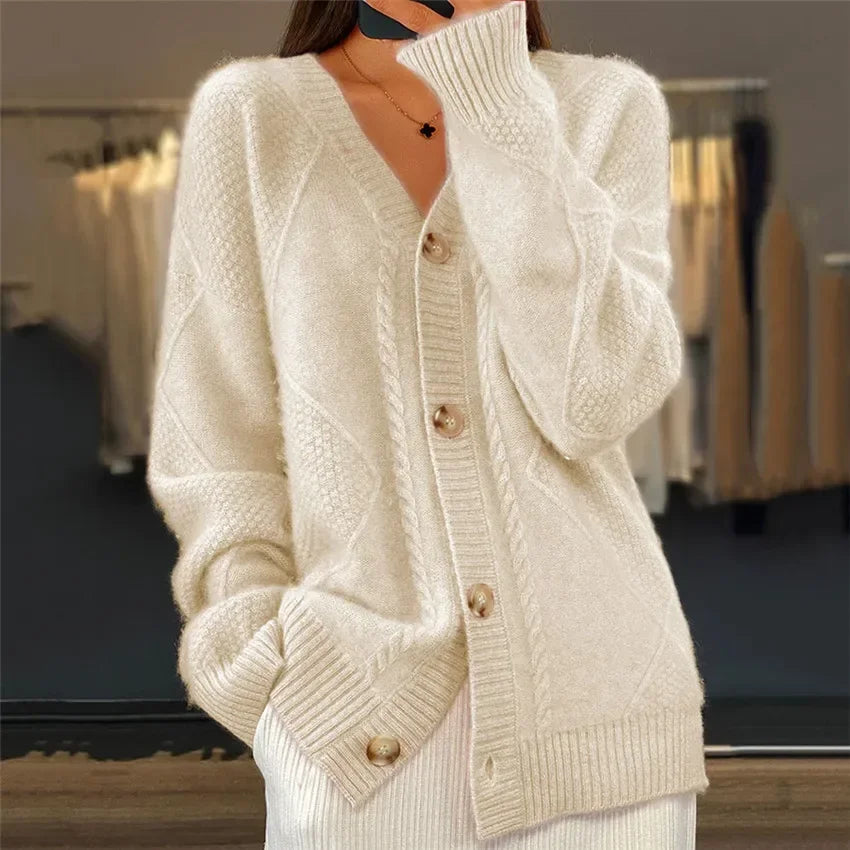 Women's v-neck button front knit cardigan