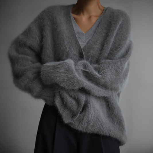 Fuzzy Oversized V-Neck Cardigan