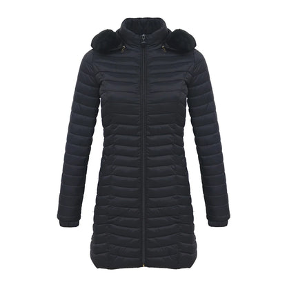 Women's slim fit winter puffer jacket with fur hood