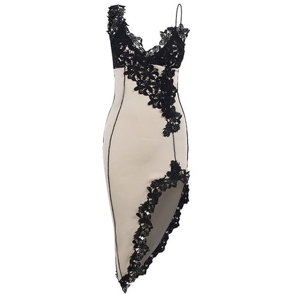 Women's Semi-Long Lace V-Neck Dress