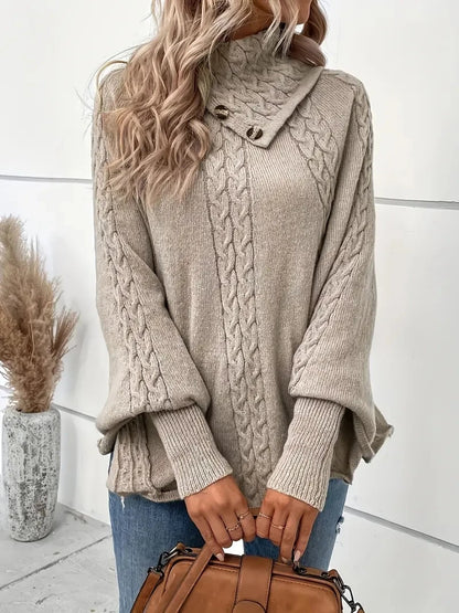 Women’s turtleneck batwing cable knit poncho sweater