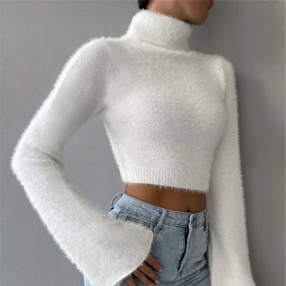 Women’s turtleneck cropped sweater with flared sleeves