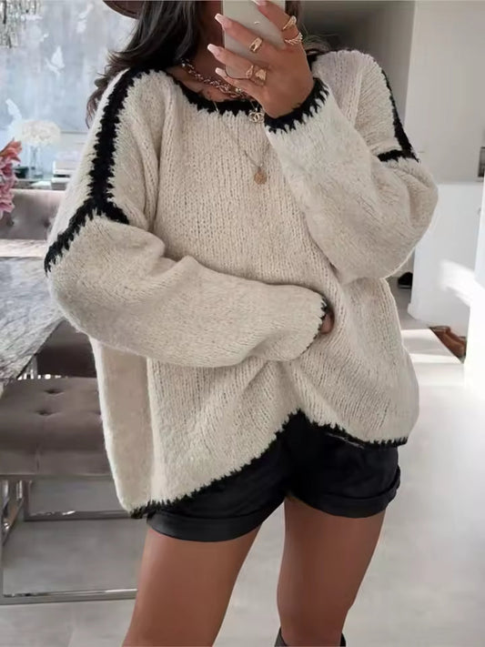 Chunky Knit Oversized Crew Neck Sweater 