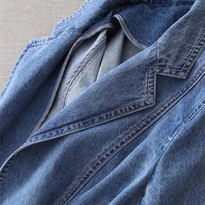 Slim fit denim suit jacket for women