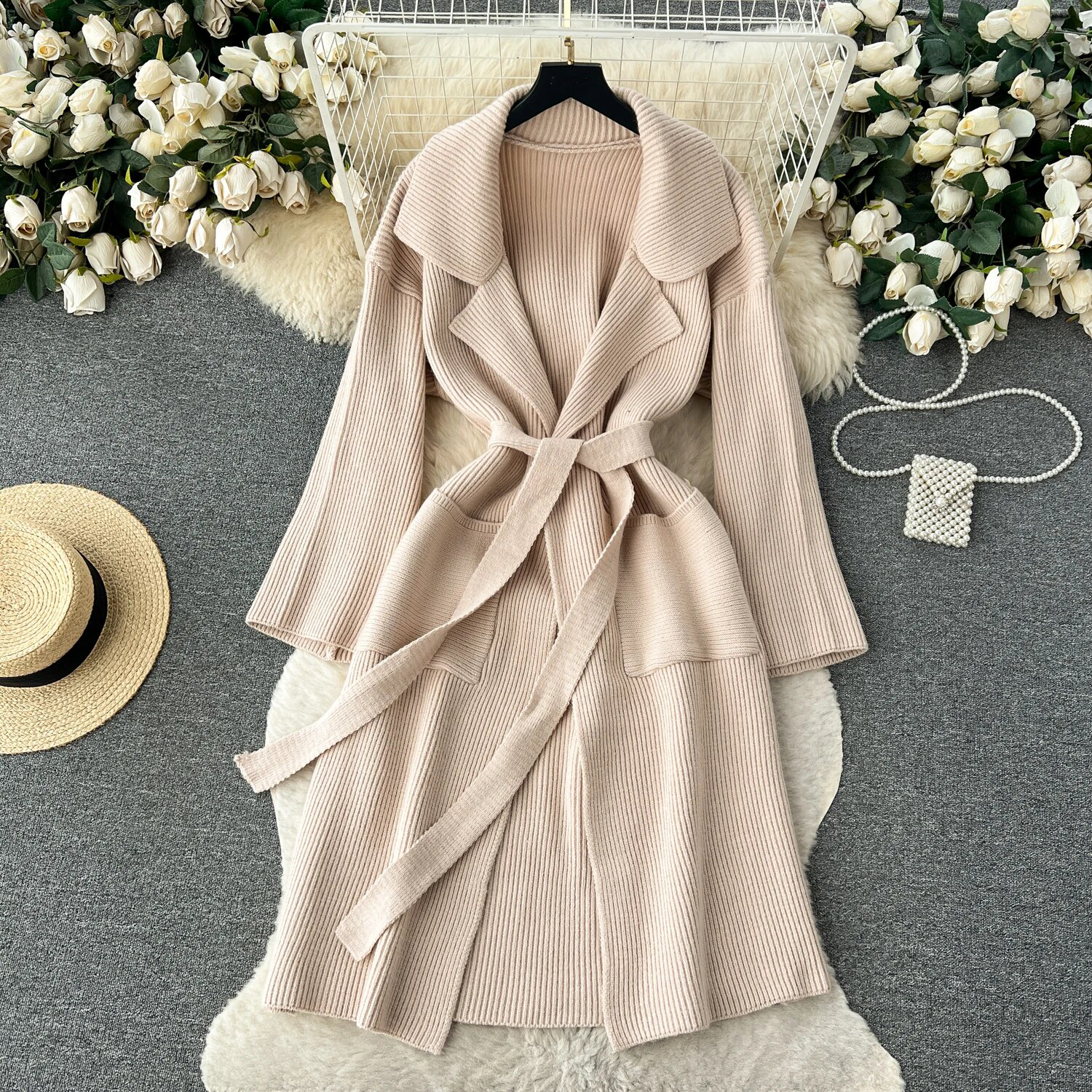 Knitted Lapel Collar Coat