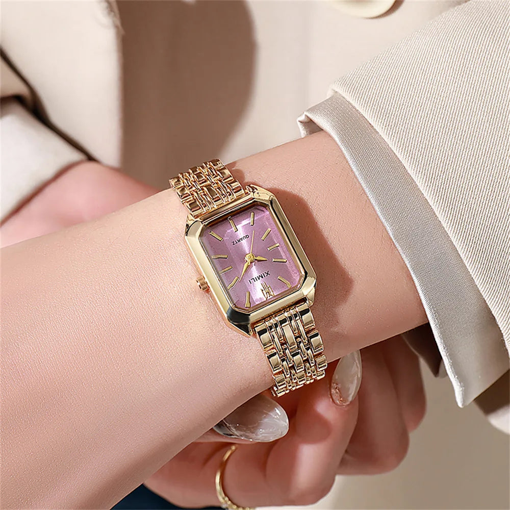 Rectangular quartz women's wristwatch with a sleek minimalist design