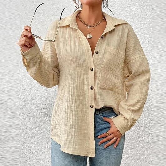 Lightweight Crinkled Relaxed Fit Button-Up Shirt