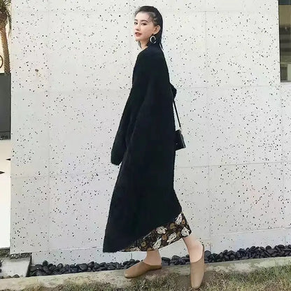 Women's long cardigan winter knitted fluffy sweater