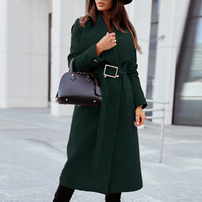 Women's knee-length belted lapel trench coat