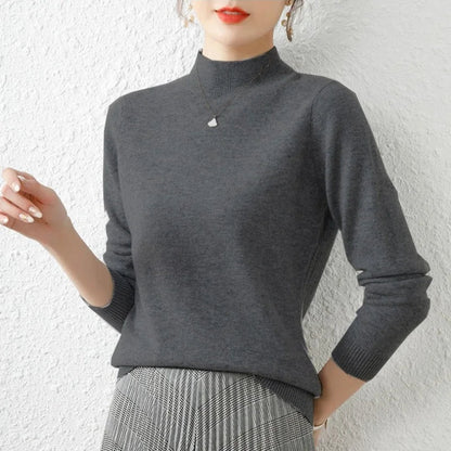 Women’s Sweater – Slim Fit – Wool Blend – Mock Neck – Ribbed Cuffs and Hem