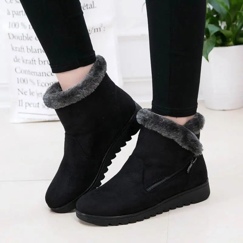 Women's winter plush zipper no-slip boots