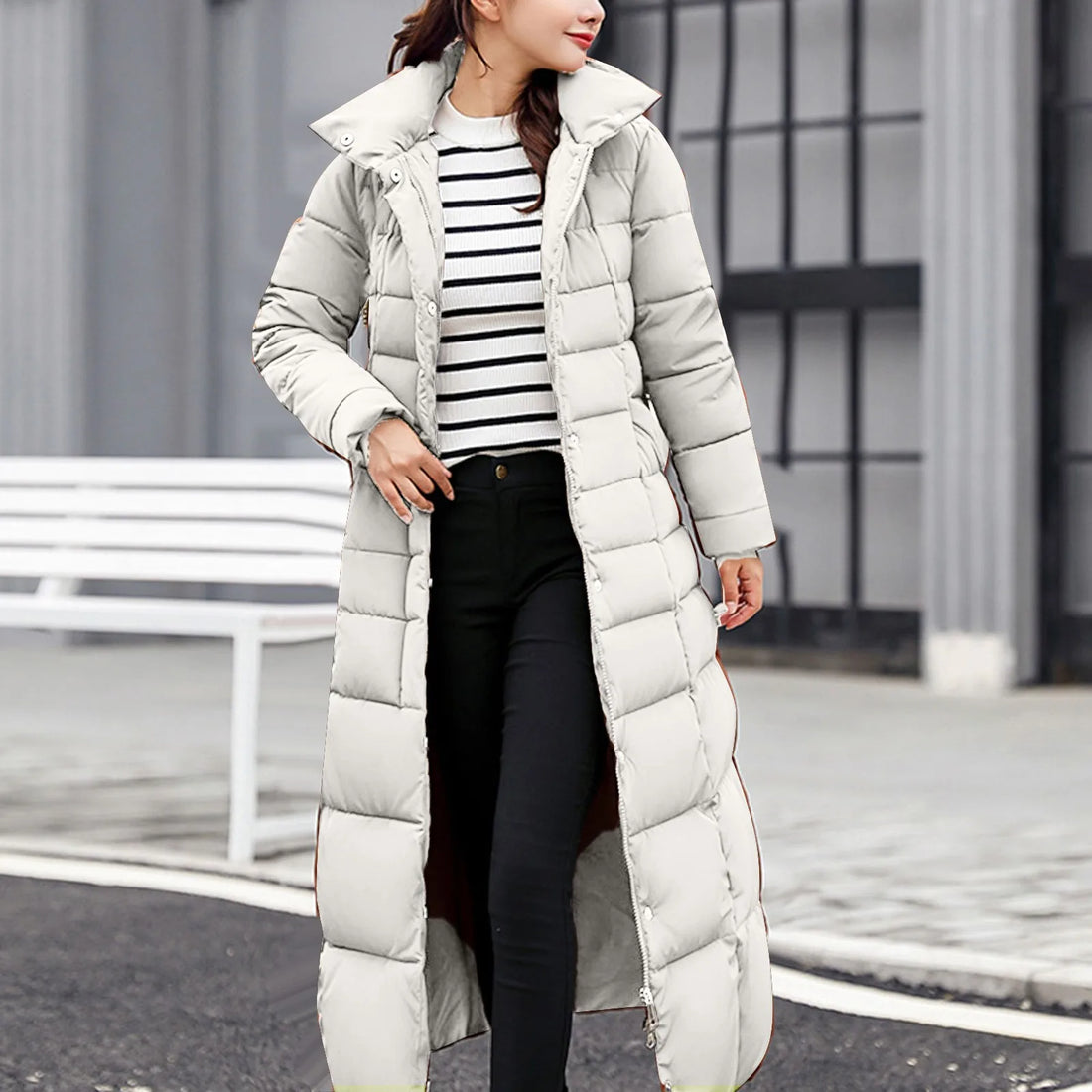 Women's long winter zip-up parka