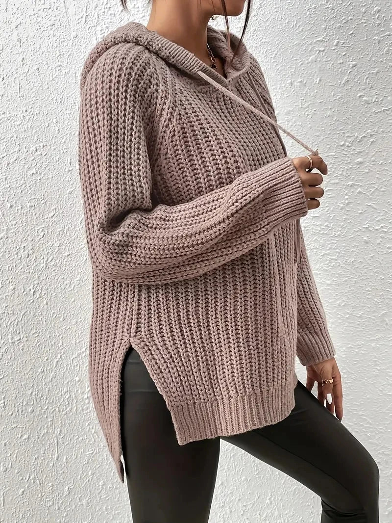 Women’s Hooded Sweater – Chunky Knit – Oversized Fit – Ribbed Cuffs – Casual Pullover