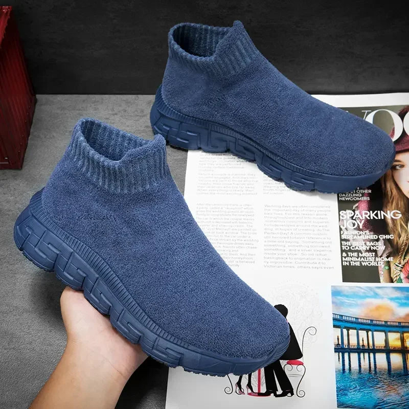 Women's Sock Sneakers - High-Top Stretch Knit - Slip-On Chunky Sole - Casual Comfort
