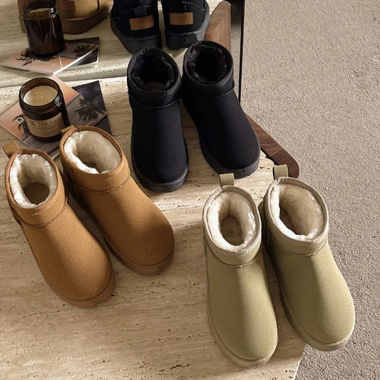 Warm Fur Lined Faux Leather Ankle Booties