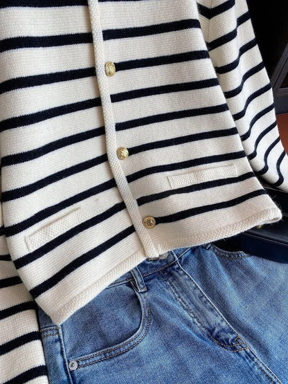 Soft waxy knitted striped sweater for women