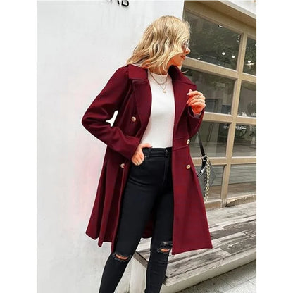 Women's woolen trench coat with skirt hemline double breasted