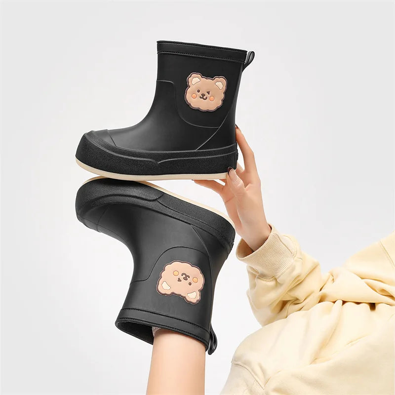 Waterproof Bear Design Ankle Rubber Boots 