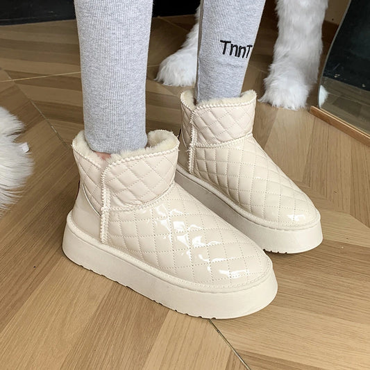 Glossy Rhombic Pattern Ankle Boots