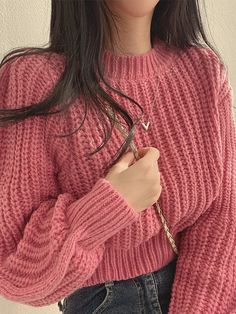 Women's loose vintage lantern sleeve knitted sweater