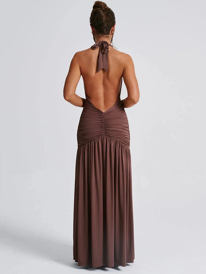 Slim-fit halter neck slit dress for women