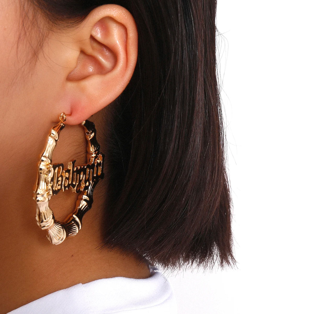 Women's bamboo "babygirl" hoop earrings