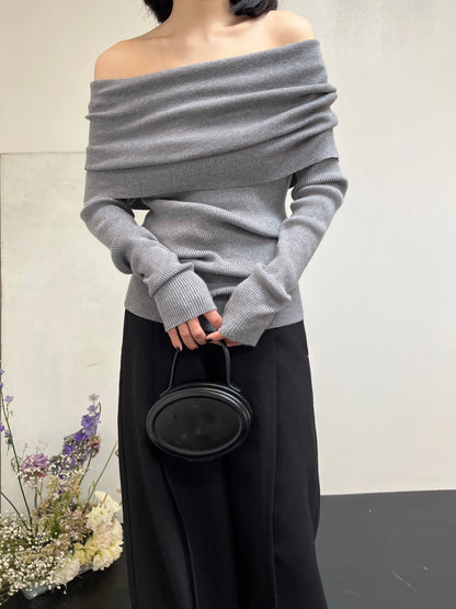Off-shoulder ribbed knit sweater for women