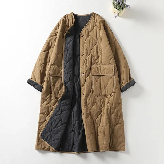 Cotton Blend Oversized Fit Collarless Coat