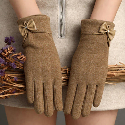Isla Fitted Gloves | Bow Embellishment Cuff Trim Gloves