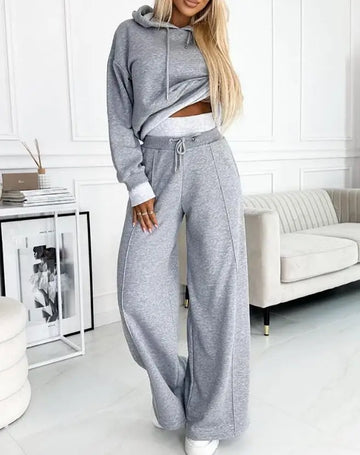 Women's  hoodie sweatshirt and a high waist wide leg drawstring pants