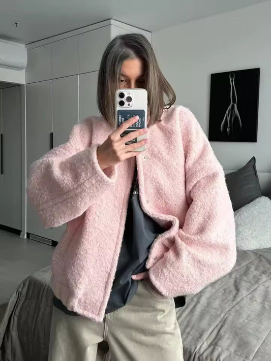 Bouclé Knit Cropped Collarless Jacket