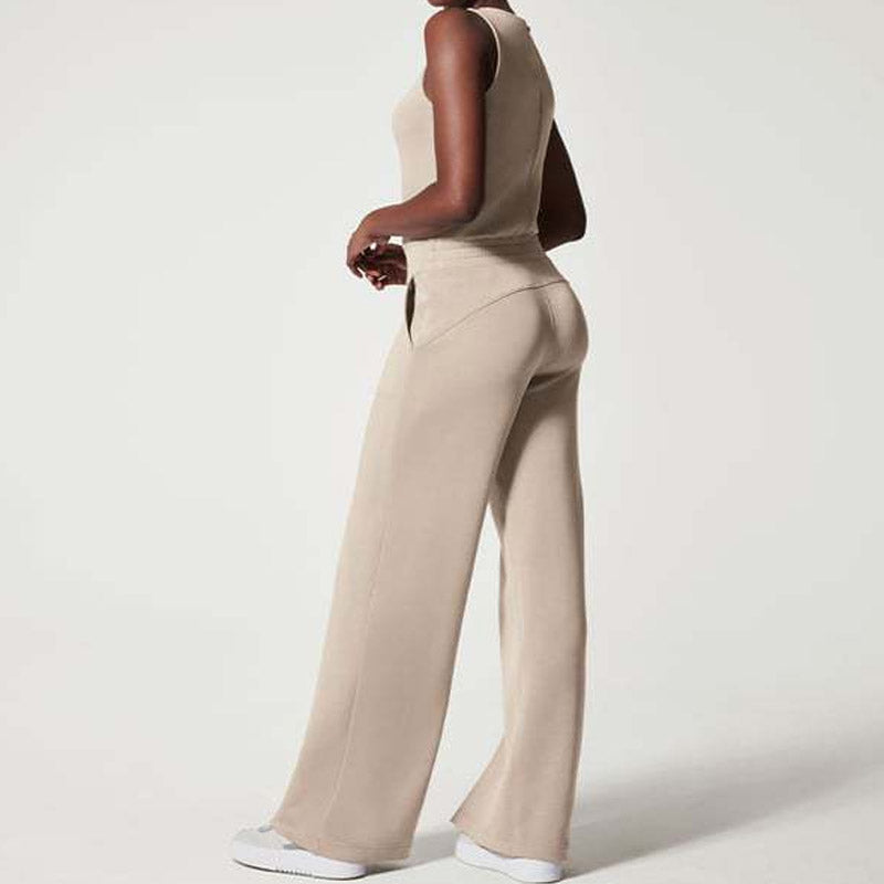 Women's Sleeveless Jumpsuit - Wide Leg - Elegant Fitted Bodice - Keyhole Back