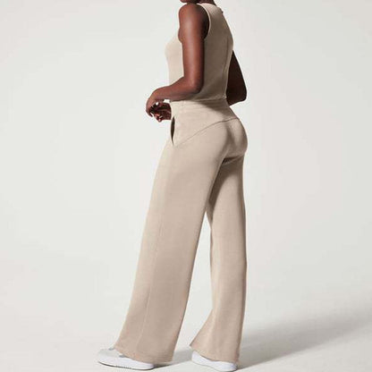 Women's Sleeveless Jumpsuit - Wide Leg - Elegant Fitted Bodice - Keyhole Back