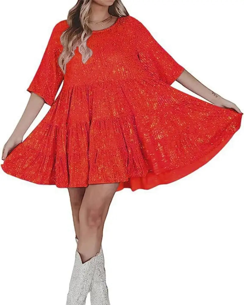 Sequin A-Line Mid Sleeve Party Dress
