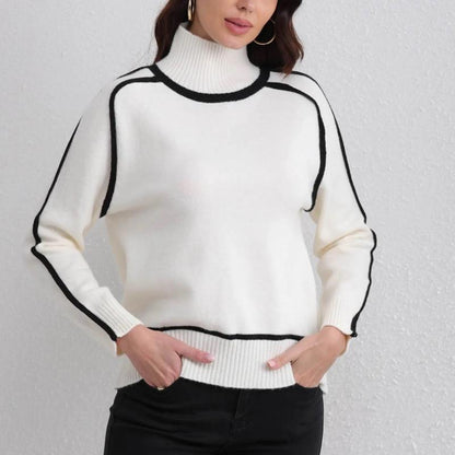 Amelia Relaxed Fit Turtleneck Sweater | Contrast Trim Ribbed Cuffs Sweater