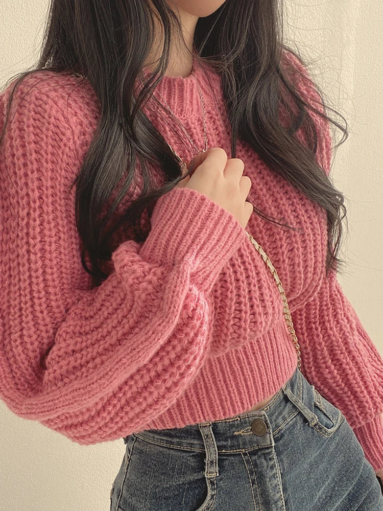 Women's loose vintage lantern sleeve knitted sweater